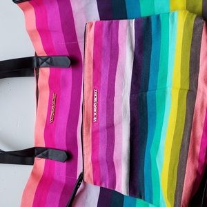 Victoria secret XL rainbow beach bag and cosmetic bag